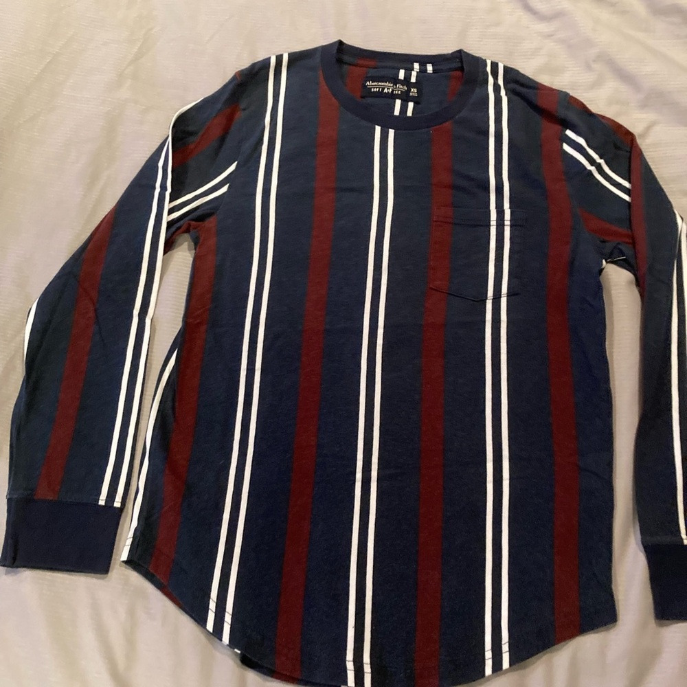 Abercrombie & Fitch Striped Long Sleeve XS Shirt in Blue and Red